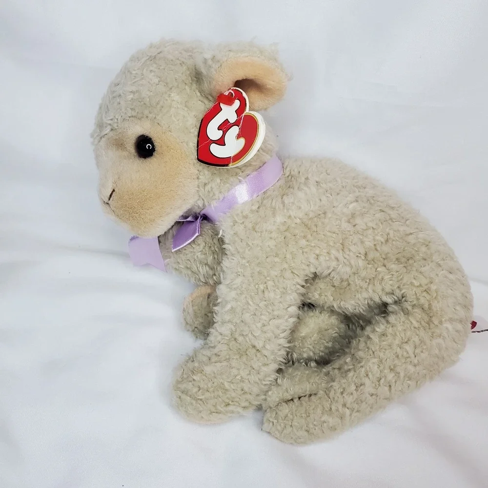 Ty Beanie Babies Lovie Lamb Classic Plush w/ Tag 1997 Purple Ribbon ‎ Easter Vtg